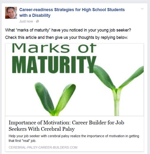 Sample Facebook entry from the Week 8 link above, illustrating "Marks of Maturity" with two growing seedlings.