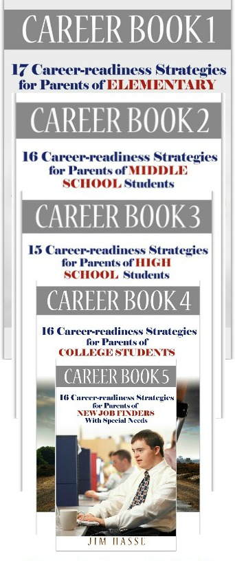 Covers of five Career Books, a series for parents who seek information about school-to-work preparation for their youngsters with unexpected challenges.