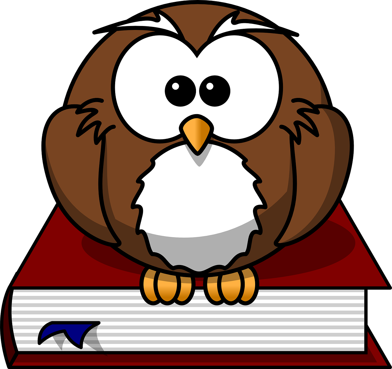 Colorful drawing of an owl sitting on a book, 