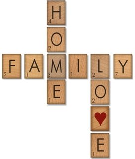 photo showing scramble layout, using the words: "home" and "family."