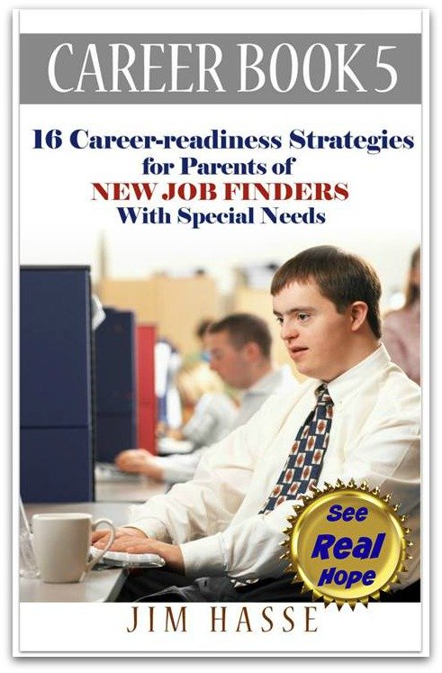 Cover of Career Book 5, showing young man with Downs Syndrome in shirt and tie working at a computer.
