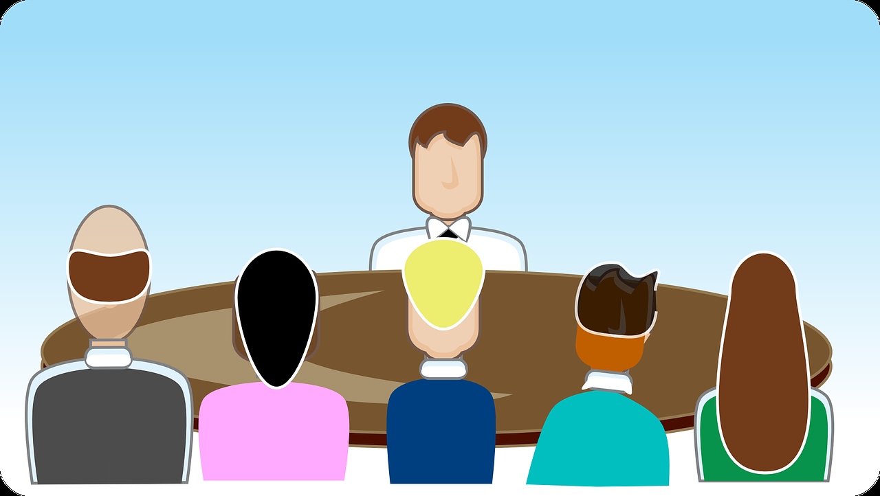 Colorful illustration showing group job interview for EEOC do's and don'ts