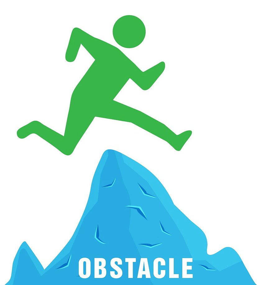 Leap: Stick figure leaping over ridge called "Obstacle"