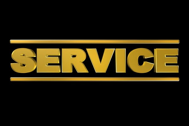 The word "service" in gold against a black background.